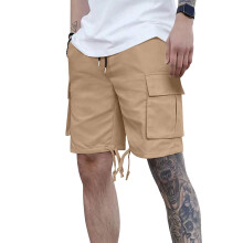 Pantalones cortos de hombre para verano, estilo casual, color liso, bolsillos, cintura elástica con cordón ajustable y cómodos, estilo cargo,
