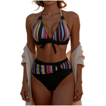 Kukoosong Bikini Set voor Dames met Hoge Taille, Halterbandje en Steun, Tweedelige Zwemoutfit met Bladprint, perfect om mee naar het Strand te zwemmen