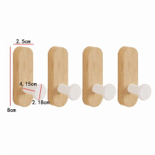 Patère murale scandinave en bois massif avec poignée en bois massif, crochet pour vêtements sans perçage, patère en forme de galet pour porte de