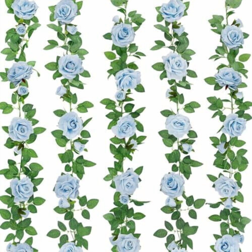 Guirlande de 5 roses artificielles blanches, 2 m chacune