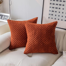 Ensemble de 2 housses de coussin rayées en velours côtelé, 40 x 40 cm, couleur brique brûlée, pour canapé/chambre – compatible avec les