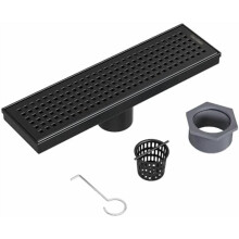Black Linear Shower Drain 12 inch Stainless Steel with