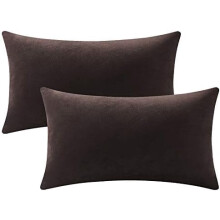 Taies d'oreiller décoratives 30 x 50 cm, marron chocolat : lot de 2 housses de coussin rectangulaires en velours doux et confortable, idéales pour