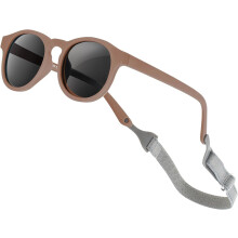 Flexible Polarized UV Protection Kid's Round Sunglasses with Strap, Earth Brown
