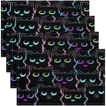 Ensemble de 4 sets de table pour enfants avec motif chat, 30 x 45 cm, lignes dégradées, style kawaii, pour les repas en intérieur et en extérieur