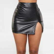 Lederrock, Geschenkidee für Sie, Minirock für Damen, modischer Damen-Lederrock aus einfarbigem PU-Leder mit Reißverschluss, schwarz