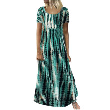 Rochie de vară ieftină! Rochii pentru femei, rochie mini, imprimeu tie-dye, floral, leagăn, mânecă scurtă, casual, verde XL
