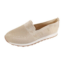 Elegante und lässige Damen-Ballerinas aus Strick mit runder Zehenpartie, Mesh-Flats (Beige, Größe 7)