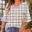 Γυναικεία Μπλούζα με Στάμπα και V-Neck, Βολάν, Μανίκια σε ¾ και Λάστιχο στη Μέση – 2