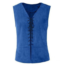 Colete Pirata Masculino Vintage Medieval com Cadarço, Decote em V, Sem Mangas, Ideal para Cosplay, Apresentações, Festas de Halloween e Jogos de