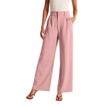 Pantaloni da donna a gamba larga per lavoro, affari, casual, pantaloni eleganti a vita alta, pantaloni fluidi, pantaloni da ufficio per donna, rosa L