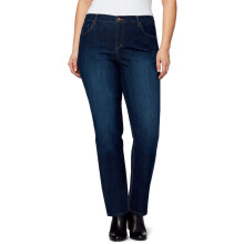 Calça jeans feminina Amanda de cintura alta, corte reto, perna afunilada, 76 cm de entrepernas, tamanho 20W.