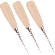 3 Pieces Wooden Handle Leather Drillable Stitching Sewing Awl Repair DIY Gadget Tool