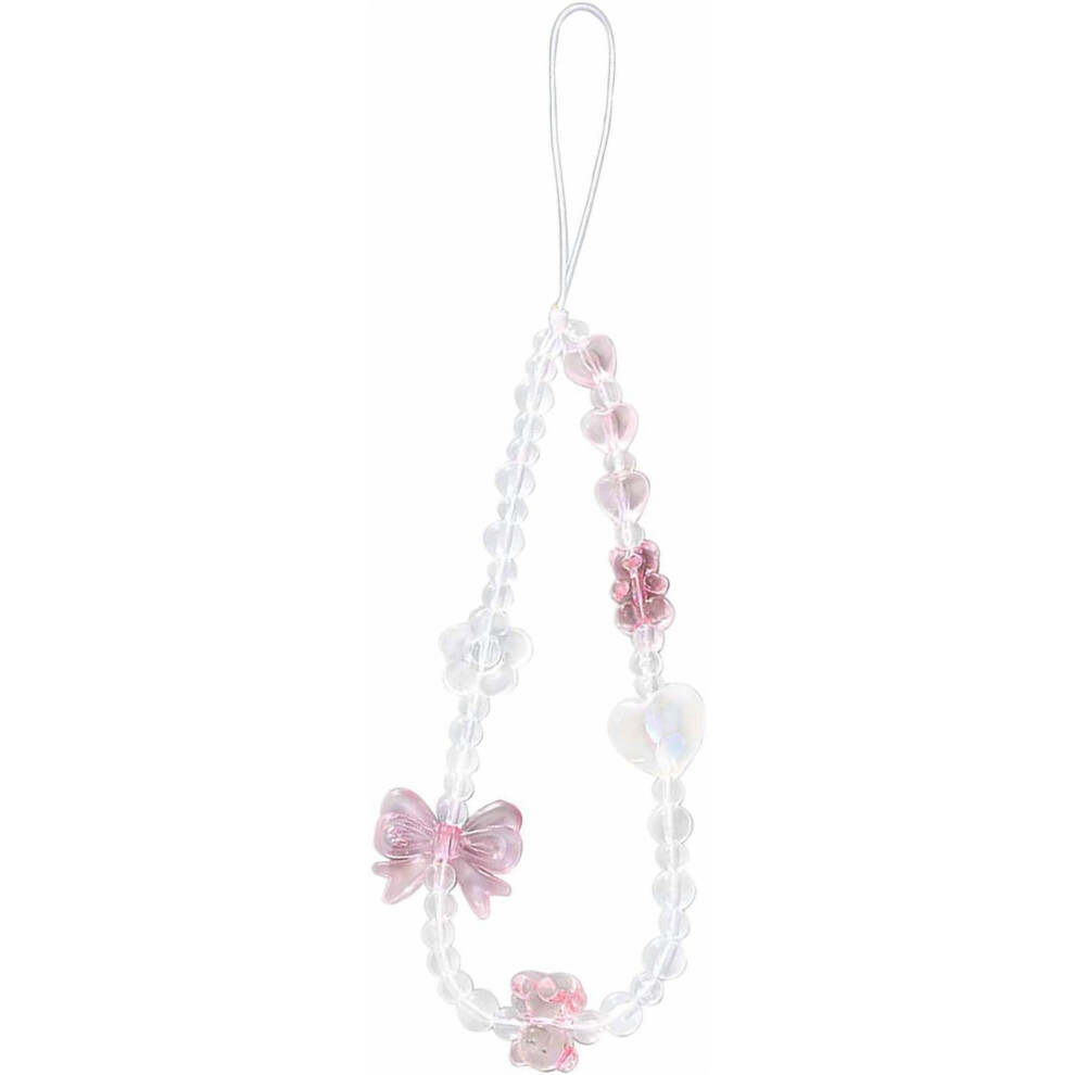 Beaded Phone Lanyard Wrist Strap Charms Fixed Beads Pearl Chain Pink 9496895943491