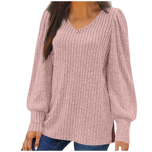 Lenago Pullover für Damen, trendige Plus-Size-Herbstmode, einfarbiger Rundhalspullover mit Bommelmuster 1