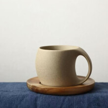 6 oz Clay Cup & Wood Saucer Set – Ceramic Latte Mug with Saucer, Compatible with Espresso, Cappuccino, Coffee, Tea