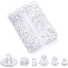 Silicone Earring Backs for Studs – 600pcs, 6 Styles, Clear, Hypoallergenic, Compatible with Heavy & Droopy Earrings