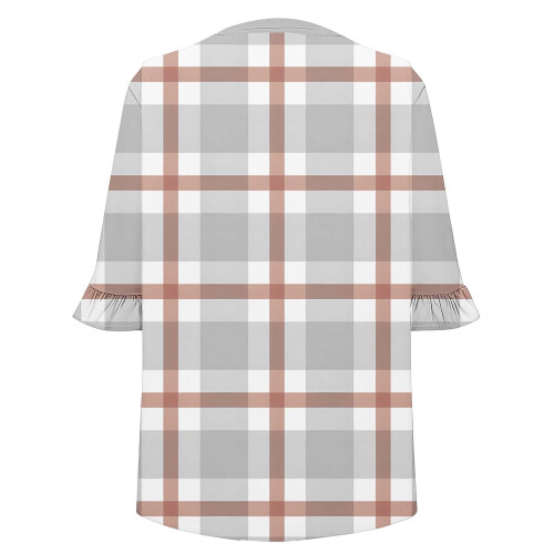 Γυναικεία Μπλούζα με Στάμπα και V-Neck, Βολάν, Μανίκια σε ¾ και Λάστιχο στη Μέση – 2