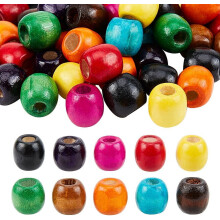 Mărgele rotunde din lemn pictate PH, 200 buc, 10 culori, 16,5 mm, gaură de 6 mm, pentru brățară/colier/macramé – Compatibile cu meșteșuguri