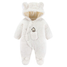 Simpatico pagliaccetto da neve con cappuccio per neonati, tutina invernale calda in cotone con orecchie, bianca, 6-9 mesi, compatibile con Baby Wear