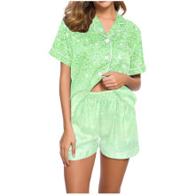 Damespyjamaset met korte mouwen, casual nachtkleding met knoopsluiting en shorts, zachte loungewear voor de zomer, maten S-2XL