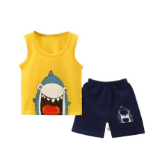 Conjuntos para niños pequeños, ropa para niños, conjunto de verano para niño con lindo estampado, cuello redondo, sin mangas y shorts, amarillo