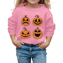 Pinkfarbener Halloween-Kürbis-Hoodie für Mädchen, Langarmpullover zum Klettern, Wandern, Camping, Radfahren – Geeignet für Kinder von 7-8 Jahren