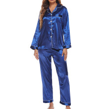 Set pigiama da donna casual con maglia a maniche lunghe e pantaloni lunghi, abbigliamento casalingo, blu, M