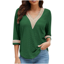 Dames gebreide trui met V-hals, comfortabele lange mouwen, geribbelde manchetten, V-hals blouse met knoopjes, effen kleur, trendy top voor dagelijks