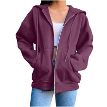 Bluza damska rozpinana z kapturem, długi rękaw, jesienna, oversize'owa, polarowa, z kieszeniami, rozmiary S-3XL
