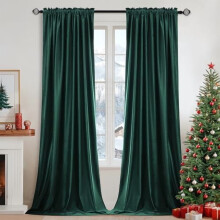 Dark Green Velvet Thermal Blackout Curtains, 84" Long, Rod Pocket, Set of 2 – Compatible with Standard Rods