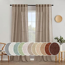 Taupe Linen Curtains 90", Semi-Sheer Light Filtering, Back Tab & Rod Pocket, 2 Panels – Farmhouse Decor