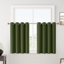 100% Blackout Olive Green Curtains 52x45", 2 Panels, Grommet Top, Thermal Insulated, Soundproof, Compatible with Standard Rod