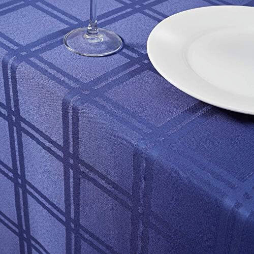 Navy Blue Jacquard Plaid Tablecloth 60x84 Inch 1