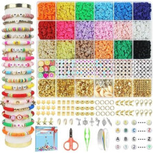 Kit para hacer pulseras con cuentas de arcilla 5100, planas para hacer joyas de amistad, cuentas de polímero con dijes, regalos para adolescentes,
