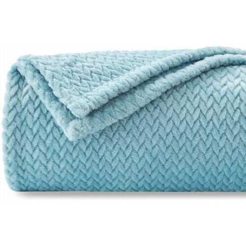 Flannel Fleece Throw Blanket Queen Size Light Blue