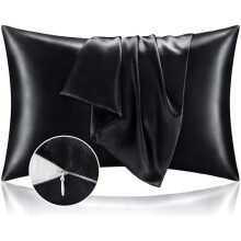 Ensemble de 4 taies d'oreiller noires en satin King avec fermeture éclair