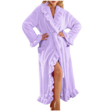 Women's Fleece Robe Long Sleeve with Pockets S-XL