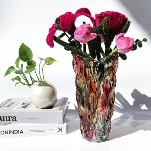 Bohemisk glasvas 24 cm – skimrande lila glitter 1
