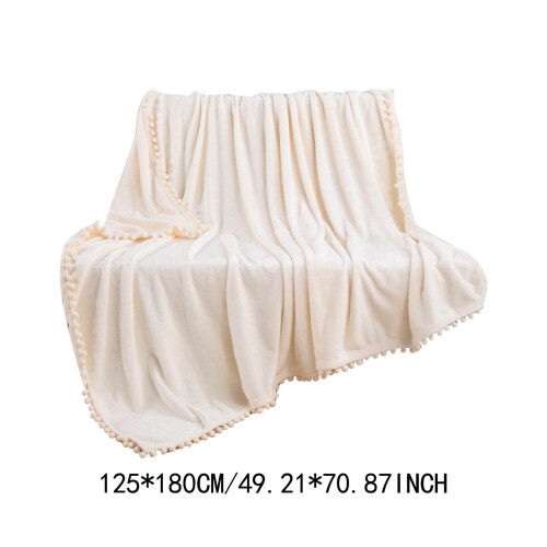 Mykt fleece-teppe med pompongfrynser 2