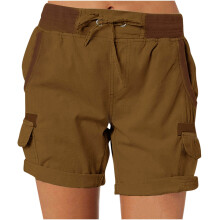 Aoujea Dame Strandshorts i Bomuld/Lin med Høj Talje og Snøre, Ren Farve, Lommer, S-3XL, Sommer2025