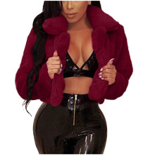 VERUGU Damesjassen Casual Korte Jas van Imitatiebont Parka Harige Jas Herfst Winter Lange Mouw Bovenkleding Pluche Effen Jas Wijnrood XL