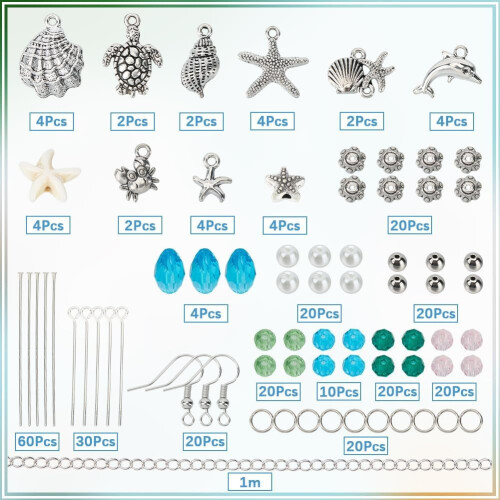 Κιτ κατασκευής σκουλαρικιών θαλάσσης DIY: 10 ζευγάρια χάντρες με σχήμα χελώνας, 1