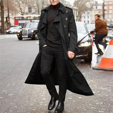 Kojanyu klassisk trenchcoat för herrarnas vintermode - Herrarnas vintermode Enkel enfärgad varm kavaj med slag och affärsmässig avslappnad kappa