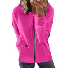 Plus Size Dames Hoodies met Ritssluiting, Lange Mouwen, Ritssluiting, Open Voorkant, Losse Bovenkleding, Blouse met Print, Jas, Tops met Zakken,