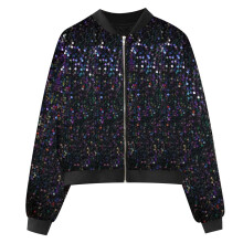 Damesjas met glitter en pailletten, lange mouwen, ritssluiting, glitterjas met pailletten, damesjas XXL