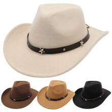 4er-Set Cowboyhüte aus Wollfilz für Damen und Herren – Sternenbesetzte Krempe, passend zum Westernstil, Schwarz/Beige/Khaki/Kaffee