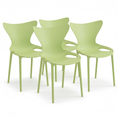 (4x Green Stacking Chairs) Modern Style Retro Dining Garden Stackable Chairs
