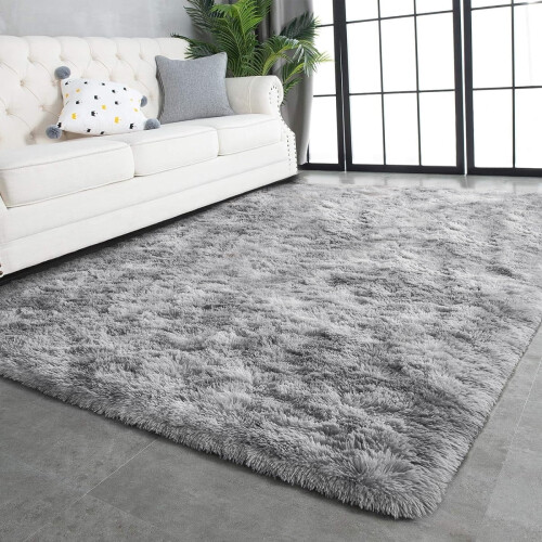 Fluffy shag rug silver gray 5x8 ft