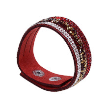Pulseira feminina Ayyufe de couro com strass e cristais, ideal para banquetes e encontros.